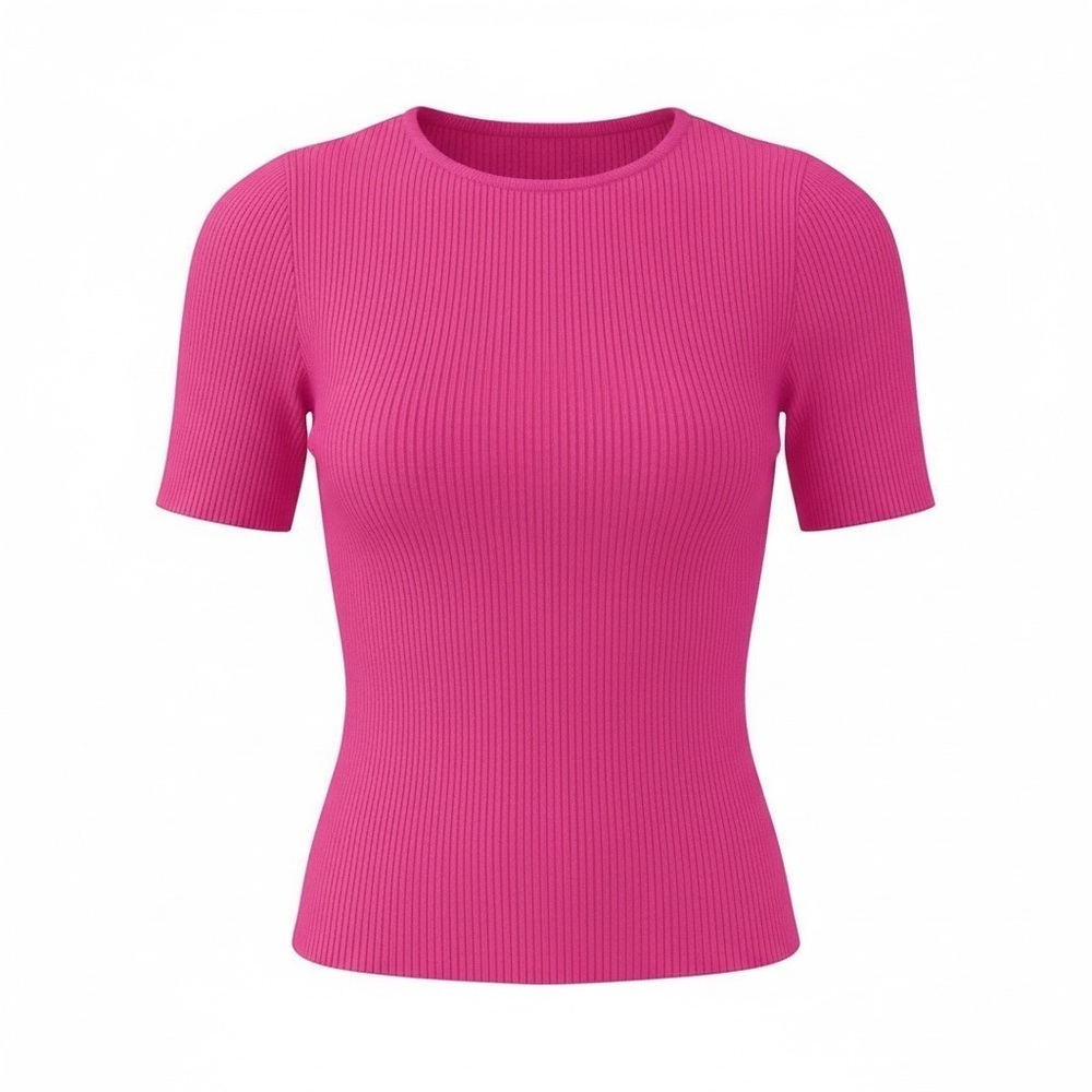 Hot Pink Ribbed Knit Top Y2K Baby Tee Aesthetic Barbiecore Coquette XL Bright